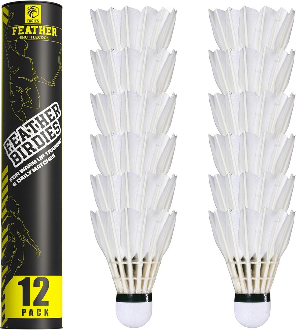 EAGLES Goose Feather Badminton Birdies Feather Bedminton Shuttlecocks- Birdie Ball for Indoor and Outdoor Matches ~ Highly Stable & Durable Shuttle Balls (Yellow)