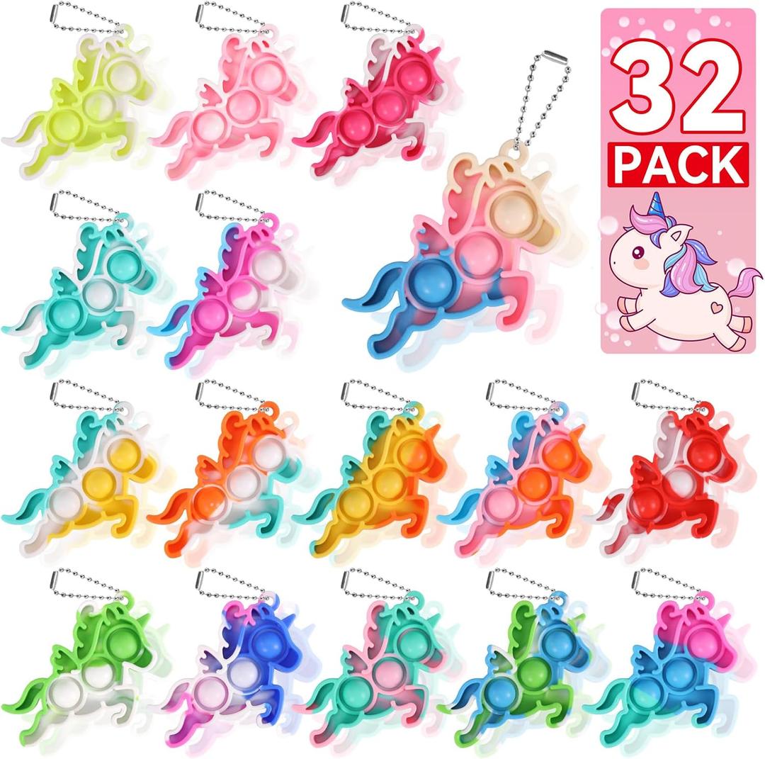 Unicorn Party Favors for Kids Goodie Bags Stuffers Pop Fidget Toys Bulk Its,32 Pack Unicorn Toys Pinata Stuffers Birthday Party Favors 4-8,8-12 Bubbles Small Kids Mini Classroom Prizes Pop keychain It