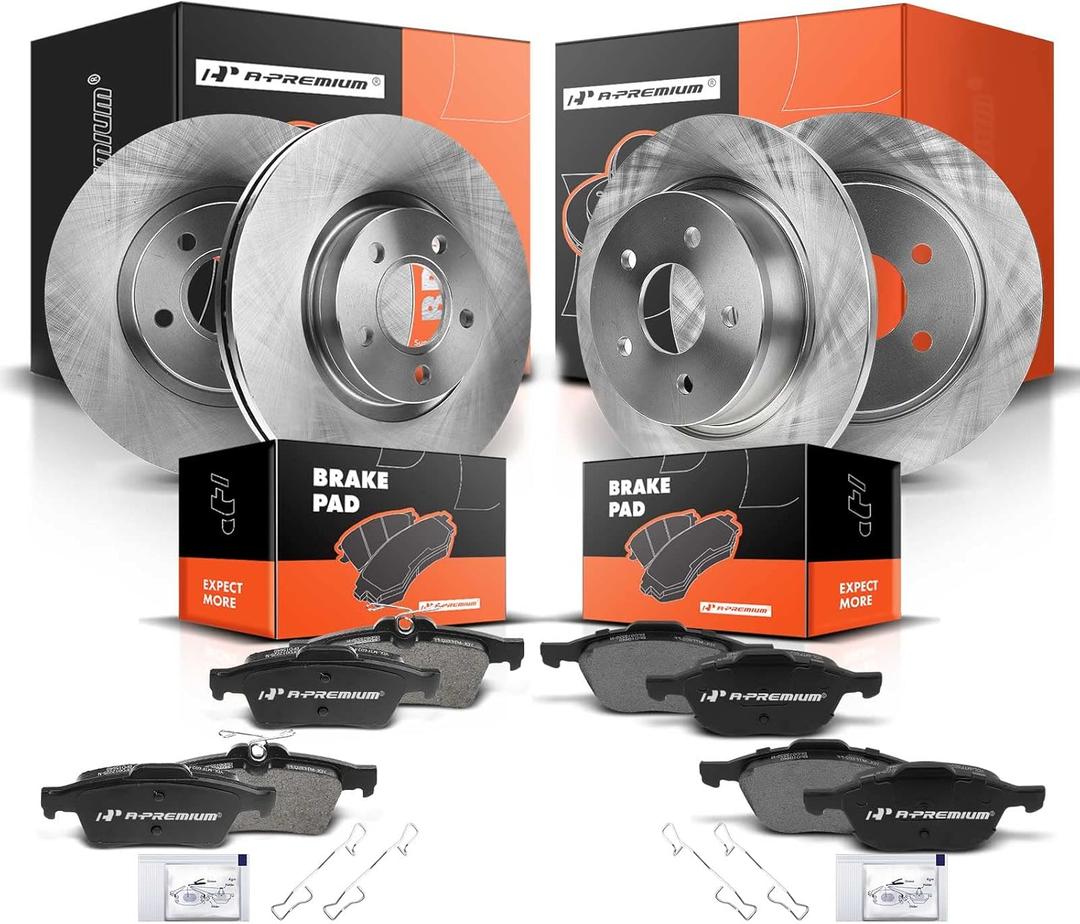 A-Premium Front Vented & Rear Solid Disc Brake Rotors + Ceramic Pads Kit Compatible with Select Ford Models - Escape 2013 2014 2015 2016, 12-PC Set