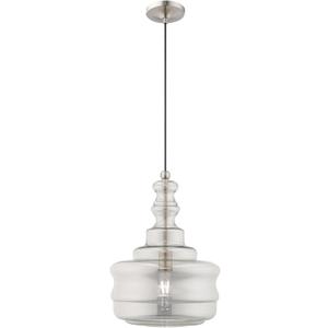 Livex Lighting 41246-91 Art Glass - 12.63" One Light Mini Pendant, Brushed Nickel Finish with Smoke Glass