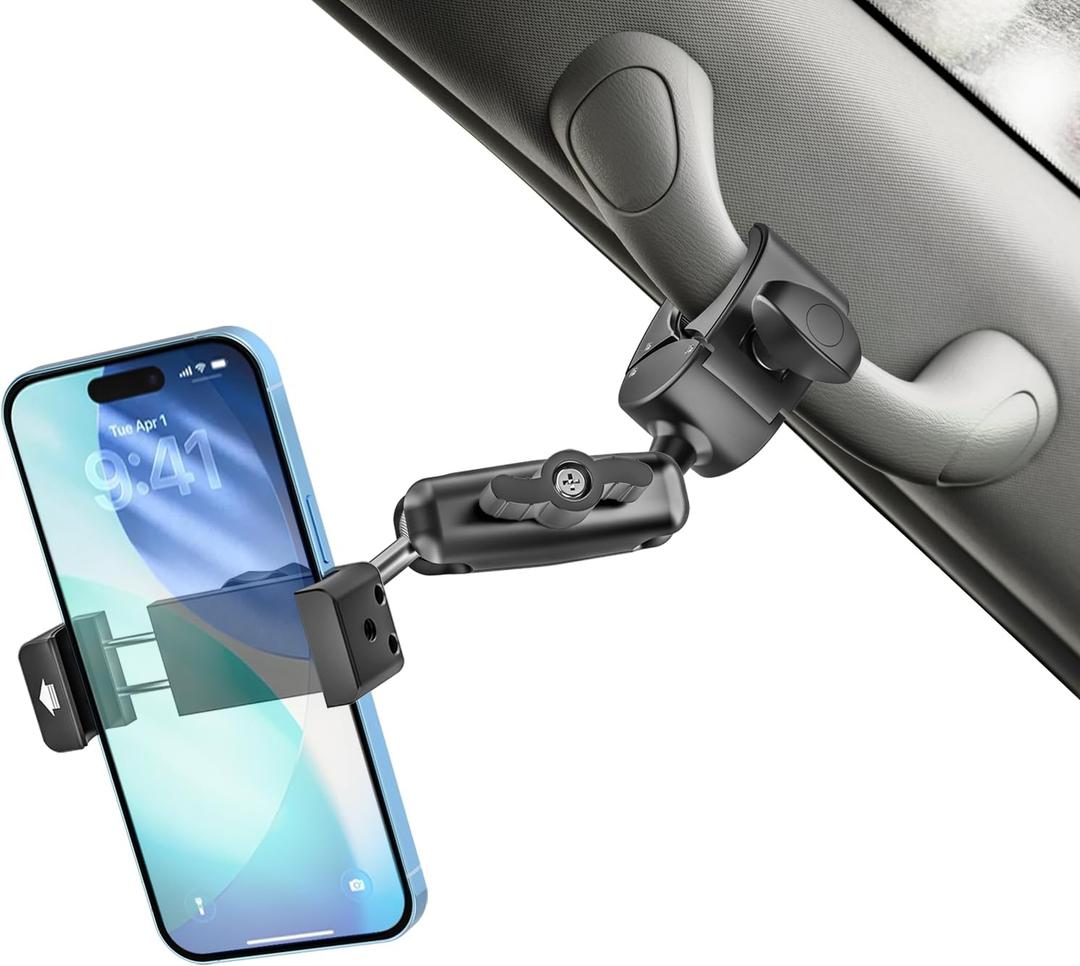 woleyi Car Phone Mount for A-Pillar Grab Handle Clip - [Anti-Shake Metal Arm] 360 Adjustable Cell Phone Holder for Car/Truck/SUV/Tractor/Pickup/Van, for iPhone 17 16 15 14 13 Pro Max, Galaxy, Android