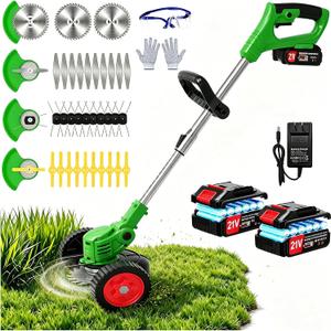 Electric Weed Wacker Cordless,21V Weed Eater Battery Powered,No String Trimmer Battery Operated Lawn Trimmer,3 In 1 Grass Trimmer/Brush Cutter/Lawn Edger,Lightweight Wheel Weed Trimmer for Garden Yard