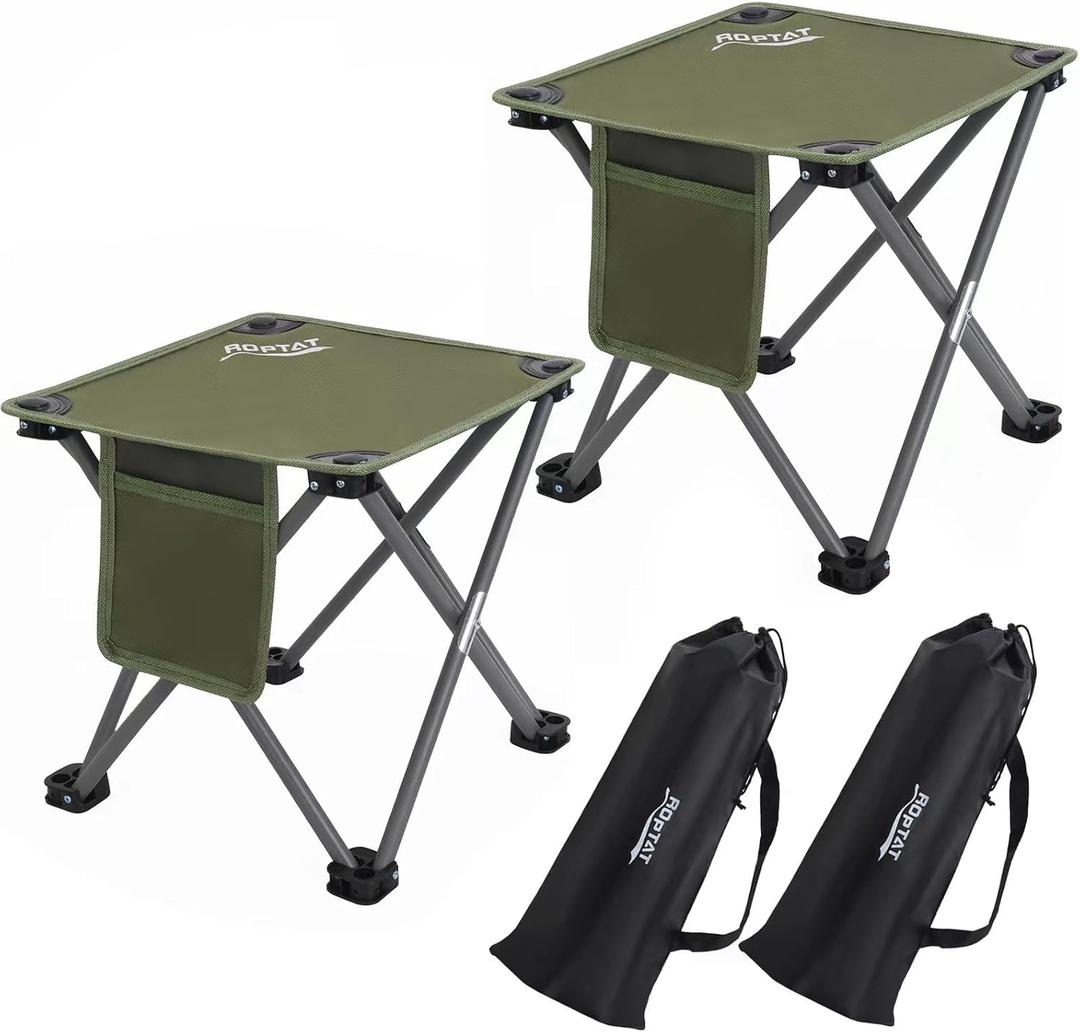 Roptat 2 Pack Camping Stool,Portable Folding Compact Lightweight Stool Seat for Camping Fishing Hiking Gardening Outdoor Walking Backpacking Travelling and Beach with Carry Bag (Dark Green)