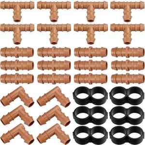 Irrigation Fittings Kit for 1/2" Tubing, 32 Pieces Line Connectors for Drip Sprinkler Systems - 12 Couplings, 8 Tees, 6 Elbows, 6 End Caps, Parts for 1/2 Inch Hose