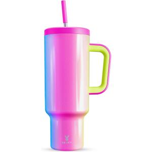 Meoky 50 oz Tumbler with Handle, Tumbler with Lid and Straw, Insulated Stainless Steel Travel Mug, 100% Leak-proof, Keeps Cold for 36 Hours or Hot for 12 Hours (Carnival)