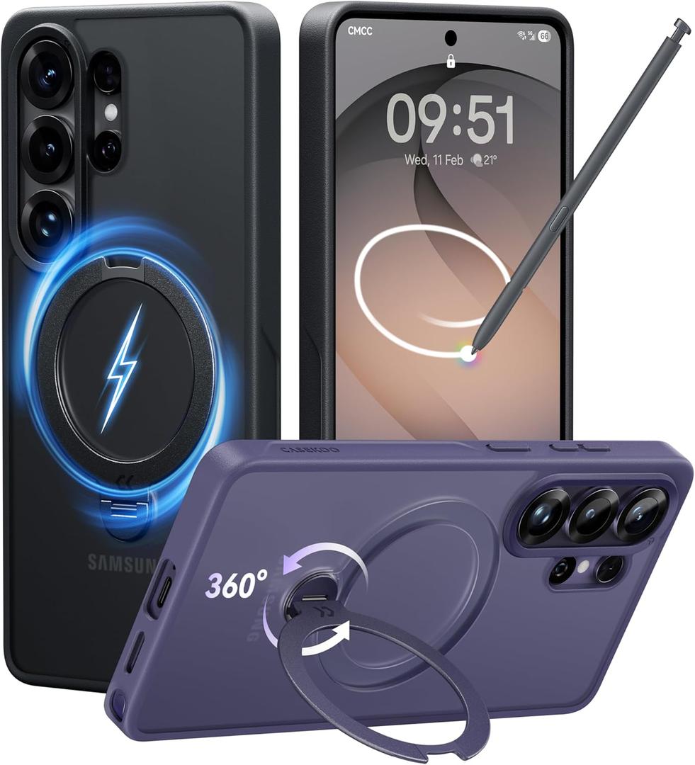 CASEKOO Black 26U Case with 360 Spin Magnetic Stand [Fit for MagSafe] [18FT MIL-STD Protection] Shockproof Invisible Ring Holder Matte s26U Phone Case 6.9''