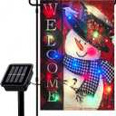 Solar Christmas Flag Light-Welcome Snowman Double-Sided Snowflake Garden Yard Hanging Flags Decor LED 8 Lighting Modes for Porch Outdoor Winter