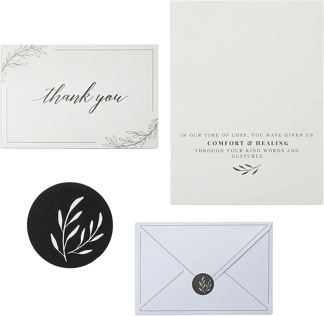Sympathy Thank You Cards with Envelopes and Stickers (4 x 6 In, 48 Pack)