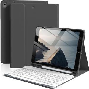 Keyboard Case for iPad 9th/8th/7th Generation 10.2 inch 2021/2020/2019, Detachable Wireless Bluetooth Keyboard Thin & Light with Pencil Holder for iPad 10.2" iPad Air 3rd Gen/Pro 10.5, Black