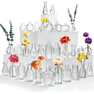 36PCS Glass Bud Vases Set, Small Flower Vase for Centerpieces in Bulk, Mini Vintage Vase for Wedding, Home, Table Decorations, Party, Office & Event Dcor