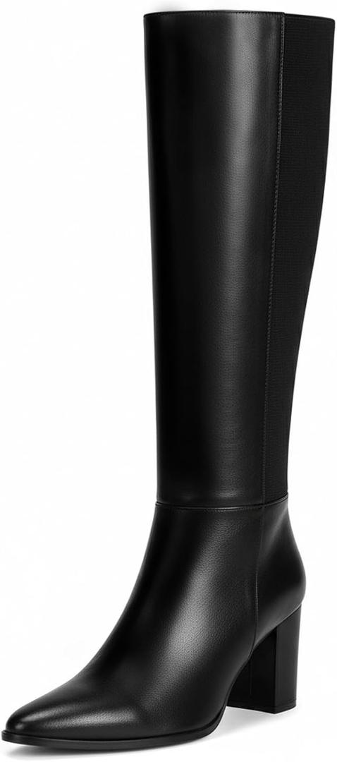 Vipost 3.35-inch Pointed Toe Knee High Boots for Women, Chunky Block Heel Tall Boots for Women with Side Zipper, Long Fall Winter Boot 2025, Size 8,5 (Black)