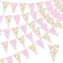 Gilprop 5 Pcs 49 ft Lemon Gingham Banner Pink Yellow Lemonade Checkered Party Decoration Summer Fruit Pennant Garlands Paper Triangle Flag for Bridal Baby Shower Wedding Birthday Party Supplies