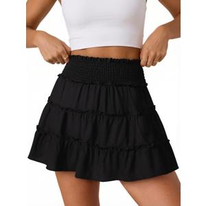 NIMIN Summer Flowy Skorts for Women 2026 Casual Cute Floral Boho Skirts Ruffle High Waisted Mini Skirt Built-in Shorts (Black, Small)