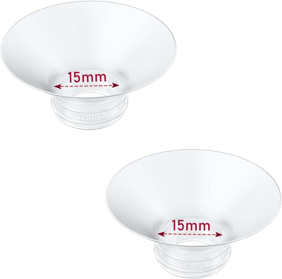 Flange Insert 2PCS 15mm Compatible with Momcozy M9/M6/M5/S12 Pro/V1 Pro/V2 pro, Spectra/Medela/Elvie/NCVI/TSRETE/eufy/Lansinoh/Paruu/MomMed Breast Pump 24mm Shields/Flanges (2pcs-15mm)