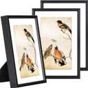 5x7 Picture Frame Set of 3, Black Metal Photo Frames with HD Glass, Fits 4x6 with Mat or 5x7 without Mat, Wall Hanging and Table Display, Black