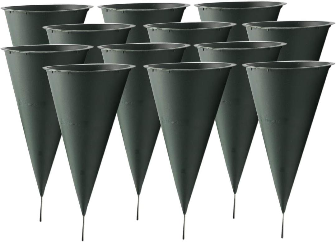 Royal Imports Cemetery Vases for Grave with Spikes Flowers Holder Decorations for Cemetery, Outdoor Memorial Markers, Floral Plastic Pot with Metal Ground with Stakes, Large, Set of 12