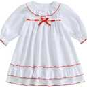 Multitrust Toddler Girls Christmas Nightgowns Pajamas Dress with Red Ribbon Bow Ruffle Long Princess Nightdress Pjs Dresses 4-5Y