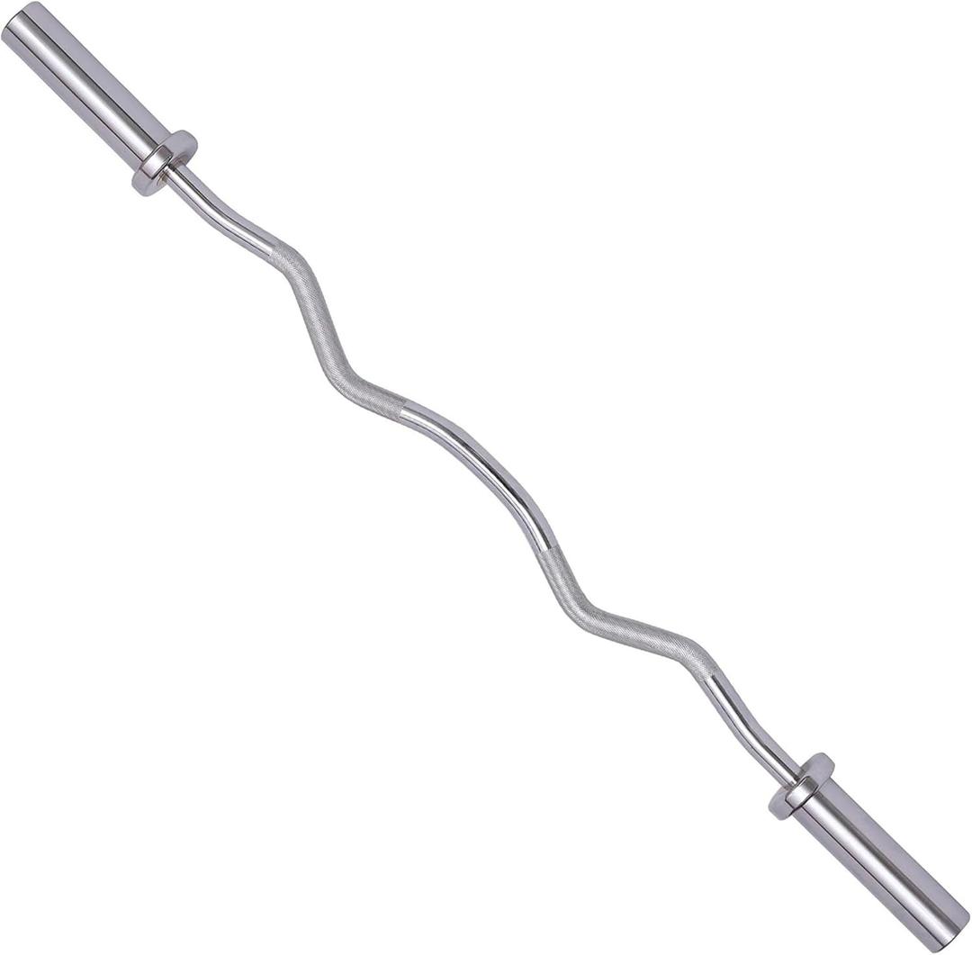 Fitvids Olympic EZ Curl Barbell Bar 47", 2-Inch Curl Bar for Weight Lifting, Hip Thrusts, Squat, Biceps-Home Gym Weight Bars, Chrome Curling Bars for 2 Inch Weight Plates