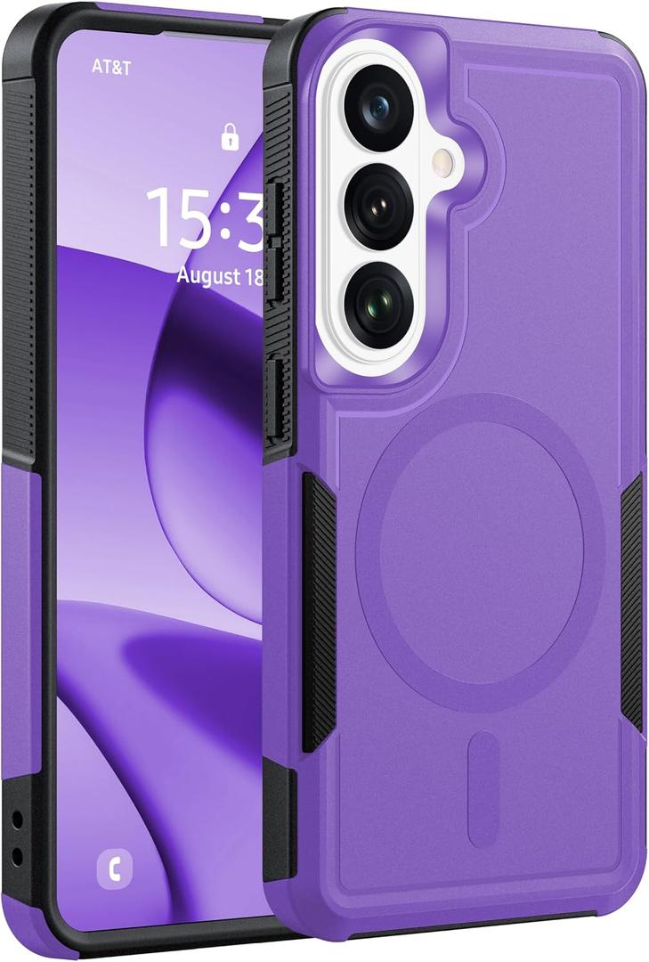 Magnetic for Samsung Galaxy S26 Case Heavy Duty Protection, Military-Grade Dual-Layer Shockproof S26 Phone Case [Fit for MagSafe] Anti-Fingerprint Matte Finish Galaxy S 26 Case 6.3", Purple