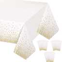 Gexolenu 12 Pack White Plastic Tablecloth for Birthday Party, Gold Dot Confetti Pattern Table Covers for Rectangle Tables, Fit for All Party, Thanksgiving Christmas Wedding, Anniversary,54" x 108"