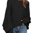 Mafulus Women's Oversized Crewneck Sweater Batwing Puff Long Sleeve Cable Slouchy Pullover Jumper Tops, XL