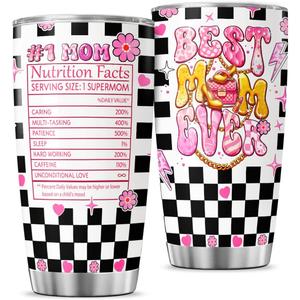2 x Tumblers Women Cups Checkered Coffee Mama Funny Day For Mothers Modern Simple Simply Handle, Mom Nutrition Facts, Tumbler 20 Oz With Lid And Straw, Best Mom Ever Gifts