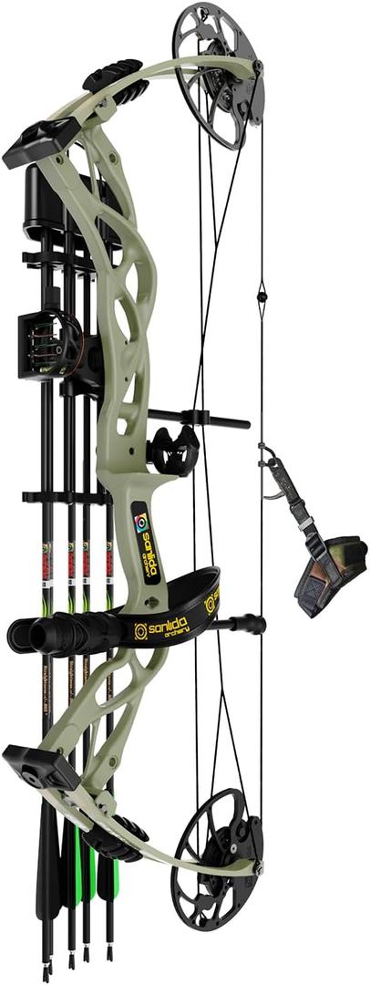 Sanlida Dragon X9 Ready to Hunt Compound Bow Kit for Adults, Archery Hunting Bow Package with 11 Carbon Arrows, Adjustable up to 70 lbs, No Bow Press Needed, Right Hand Only