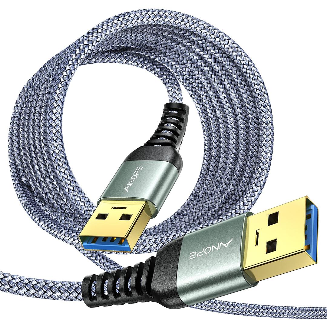 AINOPE USB to USB Cable, USB 3.0 A to A Male to Male Cable [Never Rupture] Double End Type A Cord Compatible with Hard Drive Enclosures, KVM, DVD Player, TV, Laptop Cooler,10Ft/Grey, 2 Pack