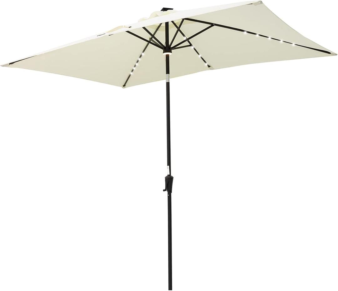 Helios&Hestia 6.5x10 ft Solar Powered Rectangular Outdoor Market Patio Umbrella with LED Lights and Tilt, Providing Shade for Rectangle Tables for Garden, Deck, Pool