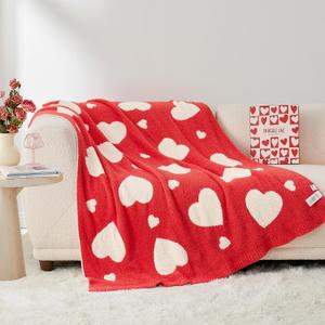 Snuggle Sac Throw Blanket Red Heart, Knitted Super Soft Cozy Blankets, Gifts for Her, Microfiber Heart Throws for Couch, Heart Love, 50x60 inches