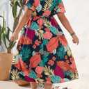 Floerns Women's Plus Size Boho Hawaiian Tropical Dresses V Neck Short Sleeve Floral A Line Long Dress Vacation Beach Outfits (XXXL)