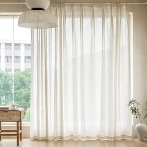 MAIHER 100 Inch Extra Wide Pinch Pleated Curtains, Light Filtering Natural Linen Semi Sheer Curtains 96 Inches Long for Living Room Soft Drapery Pinch Pleat Drapes with Hooks (1 Panel, 100 W x 96 L)