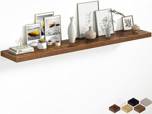 Fun Memories 66 Inch Floating Shelves, 12 Inch Deep Wall Shelf for Fireplace Mantel, Rustic Brown Deep Storage Shelves for Home & Office, Long Floating Shelf with Invisible Bracket, Set of 1