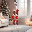 Metal Freestanding Christmas Stocking Holder with Snowman and 8 Non Slip Hooks String Christmas Stocking Holder Stand for Xmas Decorations Indoor Outdoor Fireplace