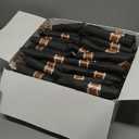 400 PCS Pre Rolled Cutlery Sets, Premium Rose Gold Plastic Flatware Set Wrapped in Black Napkin, Disposable Cutlery Set with 100 Forks, 100 Knives, 100 Spoons, 100 Napkins for Wedding, Party, Dinner