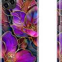 LUHOURI for iPhone 12 Pro Max Case,Wireless Charging Compatible,Dual-Layer - Soft Silicone Inner + Hard Outer Shell,Cute Wildflower Design,Protective Phone Cover for Women - Blooming Purple Flowers