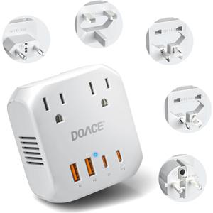 DOACE 2000W 220V to 110V Converter for European Travel for Hair Dryers, Voltage Converter US to Europe with Fast Charging Power Converter Adapter Combo with 4 USB Ports Step Down Transformer (White)
