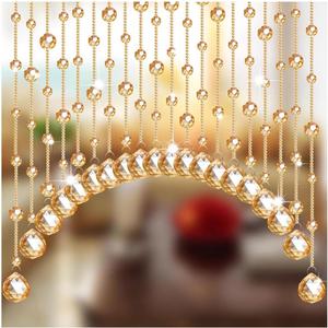 Crystal Beaded Curtain for Doorway, 20 Strings Partition Door String Curtain, Room Divider Blind, Decorative Panel for Home, Coffee House, Bedroom, Restaurant (B-Champagne)