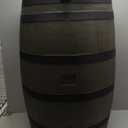 RTS Home Accents 50-Gallon Rain Barrel, Flat Back Rain Water Collection Barrel, Stand Included, Woodgrain with Black Stripes