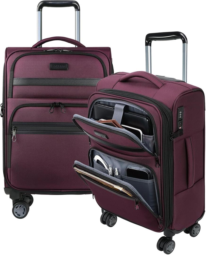 KROSER Softside Expandable Carry On Luggage with Front Business Pockets20 Inch Suitcases with Spinner Wheels & Built-in TSA Lock, Durable Suitcase Rolling Luggage with USB Port, Burgundy