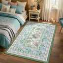 GarveeHome Blue Green Pink 2x6 Washable Kitchen Runner Rugs Non Slip Provence Botanical Grove Vintage Boho Cottage Long Rug for Hallways Bedroom TPE Rubber Backing