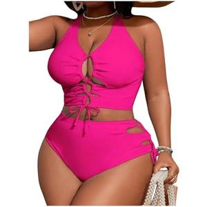 SOLY HUX Women's Plus Size Bikini Set Sexy Swimsuit Lace Up Tummy Control 2 Piece Bathing Suit, Size 2XL