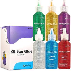 Glitter Glue for Crafts in Bright Classic Colors: Silver, Red, Green, Blue, Purple & Gold Glitter Glue Washable & Non-Toxic Used for Gluing, Drawing, Writing, Outlining, 0.67 OZ (6 Pieces) - by Enday Glitter Glue for Crafts in Bright Classic Colors: Silver, Red, Green, Blue, Purple & Gold Glitter Glue Washable & Non-Toxic Used for Gluing, Drawing, Writing, Outlining, 0.67 OZ (6 Pieces) - by Enday