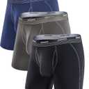 Separatec Mens Underwear with Pouch for balls Anti Chafing Underwear Men Athletic Sport Performance Long Boxer Briefs 3 Pack (Large, B1 - Black/Navy Blue/Dark Gray)
