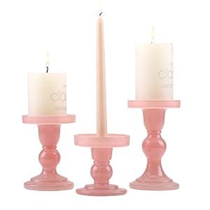 GMWD 3 Pcs Glass Candle Holder Set Clear, Amber Candlesticks Holders Pillar Taper Candles Tealight Stand for Wedding Centerpieces Home Decorations Dining Table