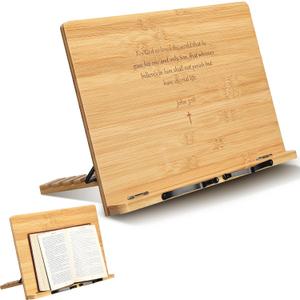 Geelin Christian Gift for Women Large Bible Stand for Display at Home Adjustable Bamboo Bible Holder Stand Tray Page Clip Portable Stable Hard-Wearing Easter Religious Gift(Classic,15x11'')