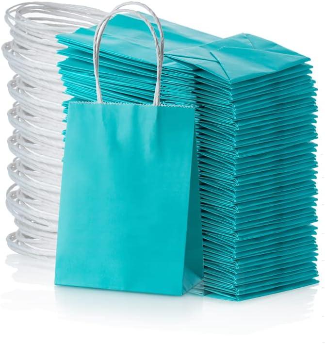 AWELL Mini Turquoise Blue Paper Bag with Handle Party Favours Bag 6x4.5x2.5 inch for Baby Shower Birthday Wedding Recycled Bag, Pack of 24