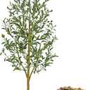 Artificial Olive Tree Artificial Plants, Tall Faux Olive Silk Plant with White Planter Home Office Decor Indoor Fake Potted Tree with Lifelike Fruits Housewarming Gift (1, White, 6FT)