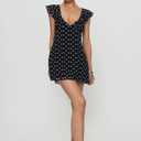 Aopwsrlyi Women Polka Dot Mini Dress Ruffle Sleeveless V Neck Back Tie Up Layered Summer Tank Dress (Black, M)