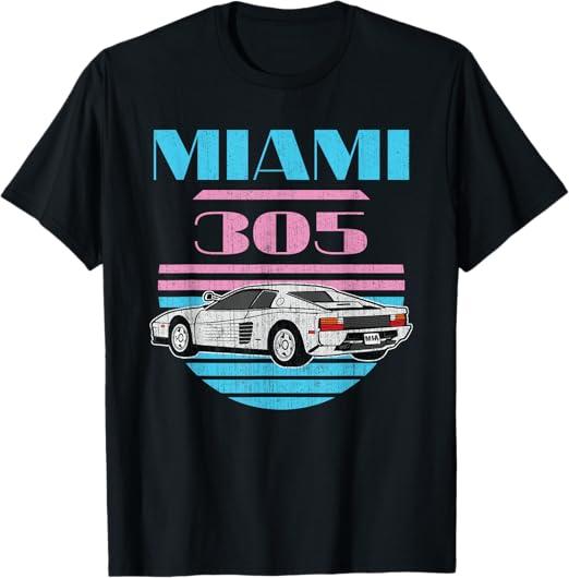Miami 305 Vintage Florida City Beach 80s Men Women Boys Girl T-shirt, S